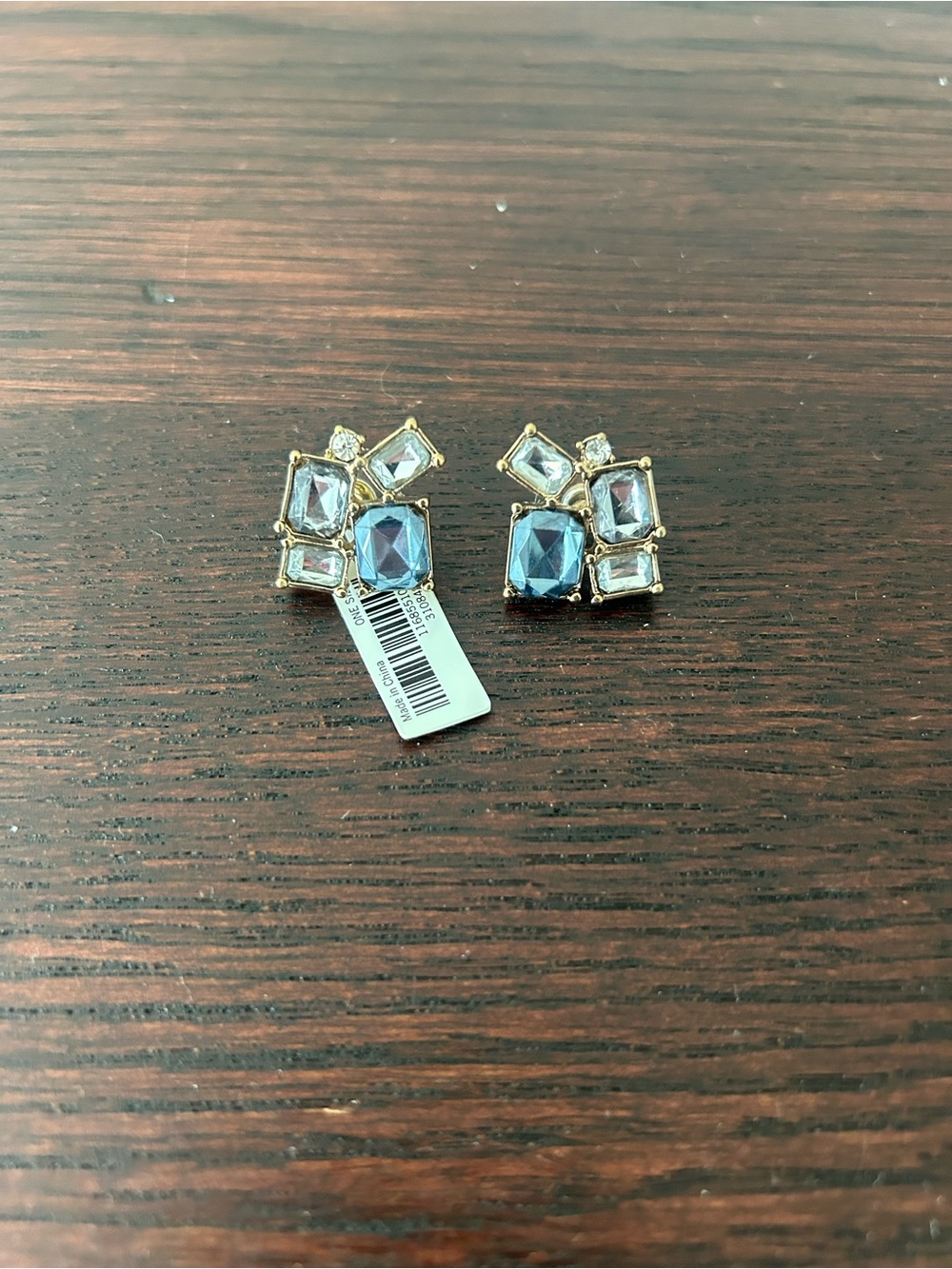 Banana Republic Gold-Tone Blue and Clear Crystal Cluster Earrings